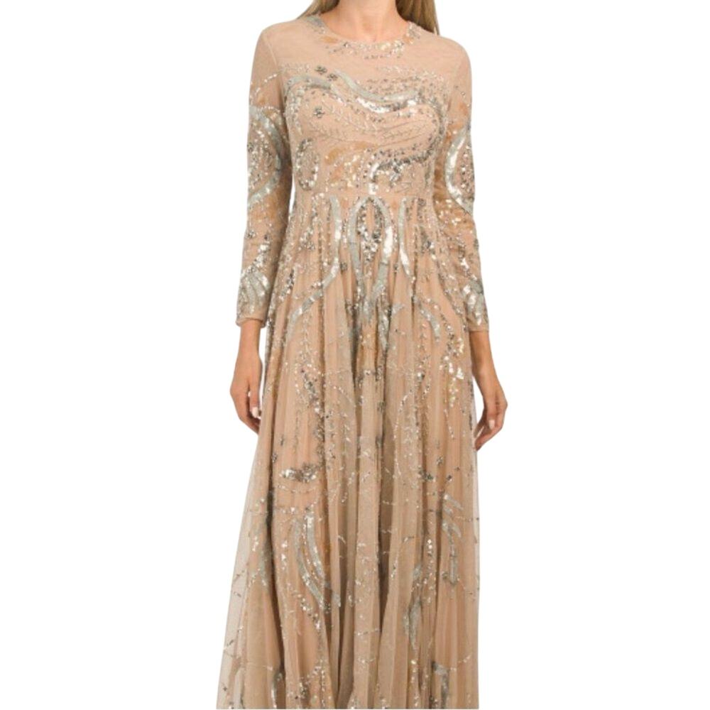 MAC DUGGAL 5217 Long Sleeve Scroll Sequin Gown, Size 16, New with Tag MSRP $798 - Picture 3 of 5